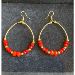 Orange bead hoop dangle earrings